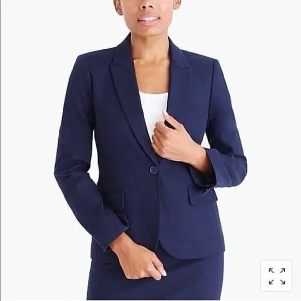 J by J Crew Women Cotton Work Blazer Sz 00 Navy Blue Preppy Career Office Cruise